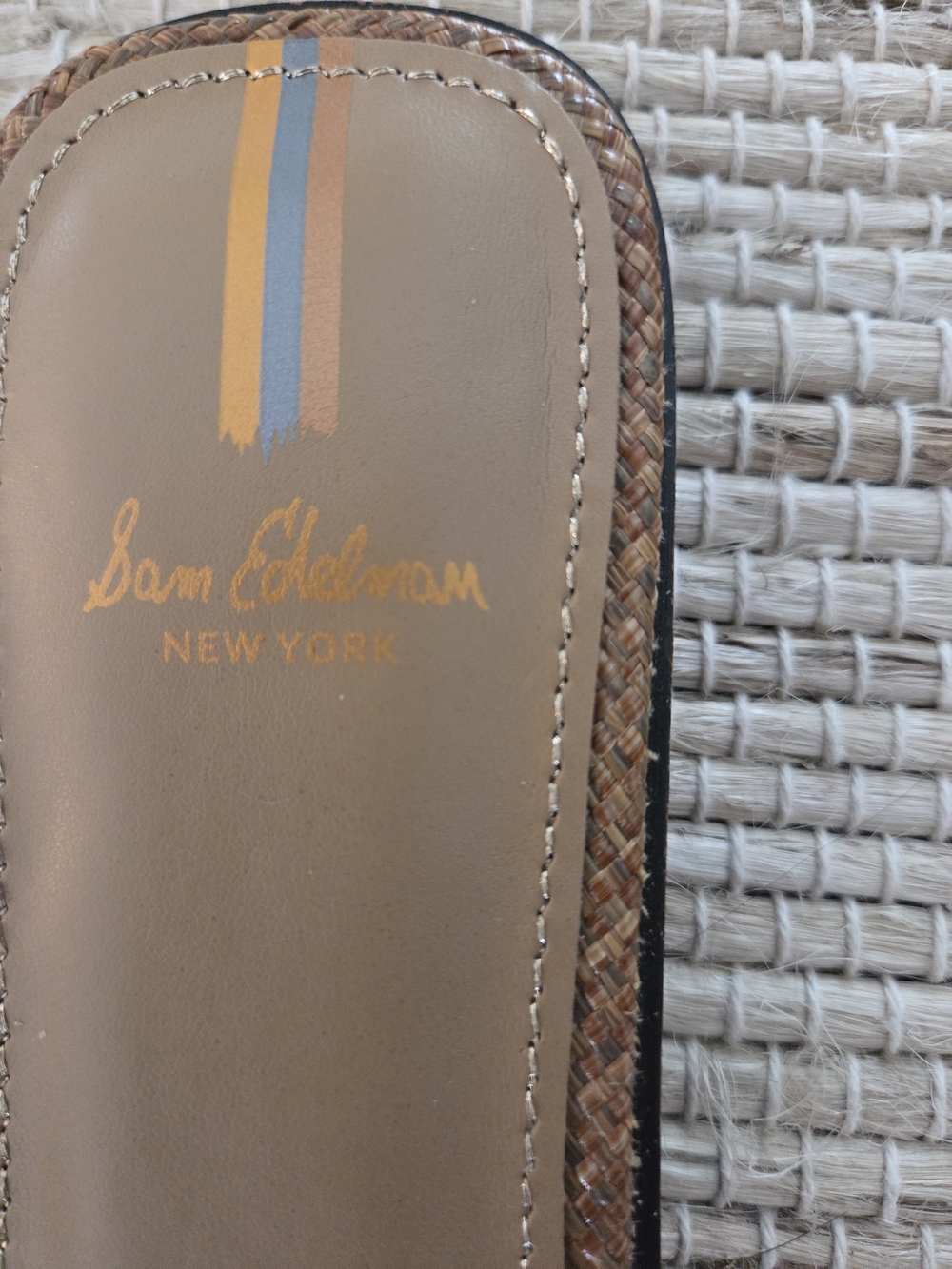 SAM EDELMAN Woven Tan Slide Sandals with Leather Trim - Picture 4 of 4